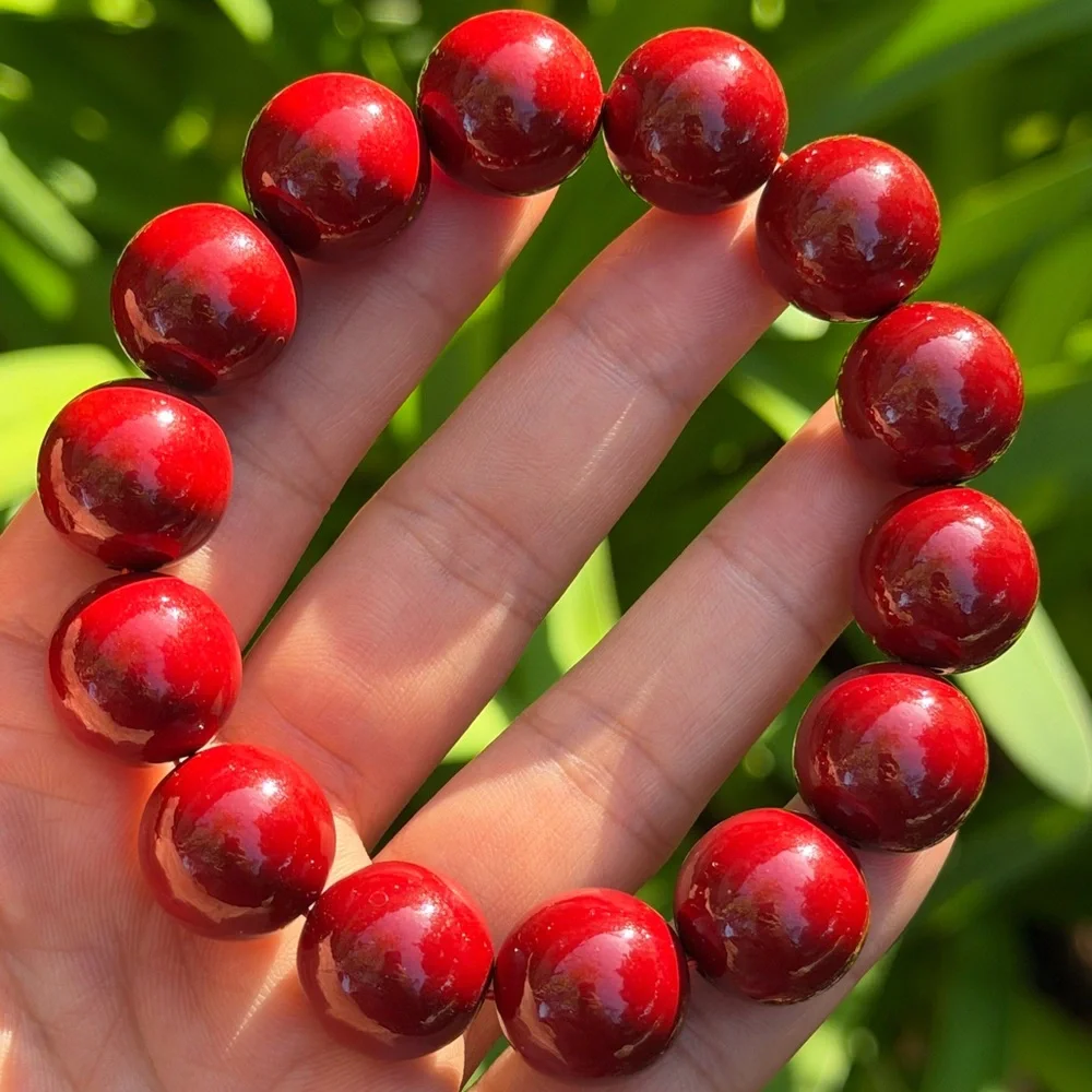 16mm‎ stretchable cinnabar bracelet 0872